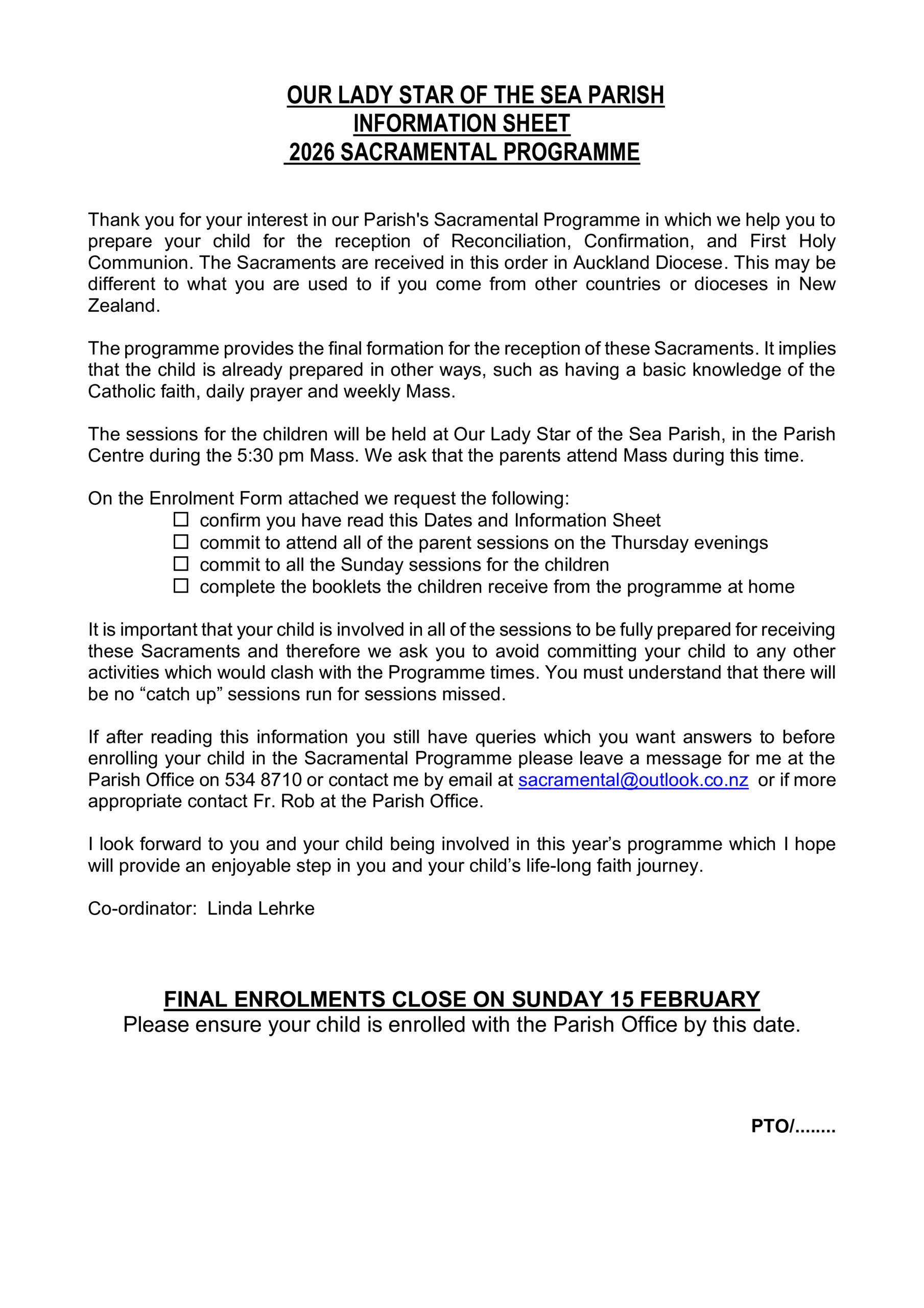 2026 SACRAMENTAL DATES AND INFO SHEET B